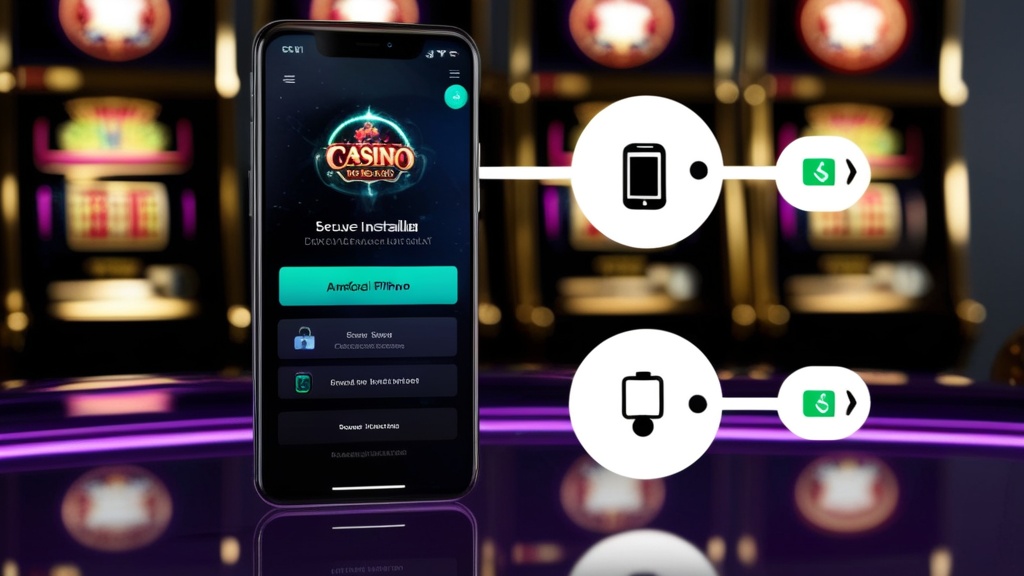Smartphone mit Download-Schritten für die Nvv Casino App in dunkler Casino-Atmosphäre