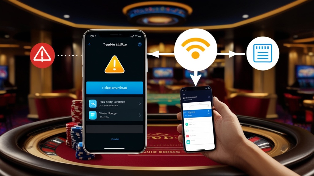 Handy zeigt typische Fehlerhinweise beim Nvv Casino App Download in dunkler Szene
